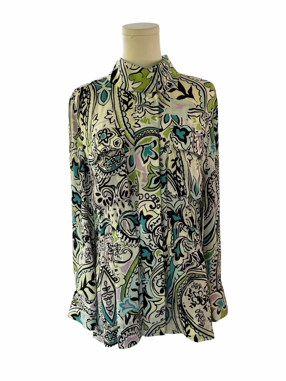 Black Label by Chico’s Paisley Print Utility Jacket Blouse Size 10